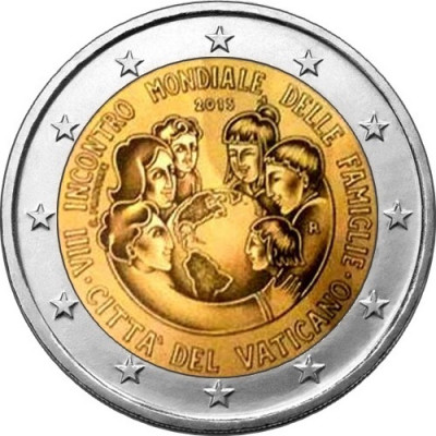 Монета 2 евро 2015 г. Ватикан. "VIII Всемирная встреча семей в Филадельфии".